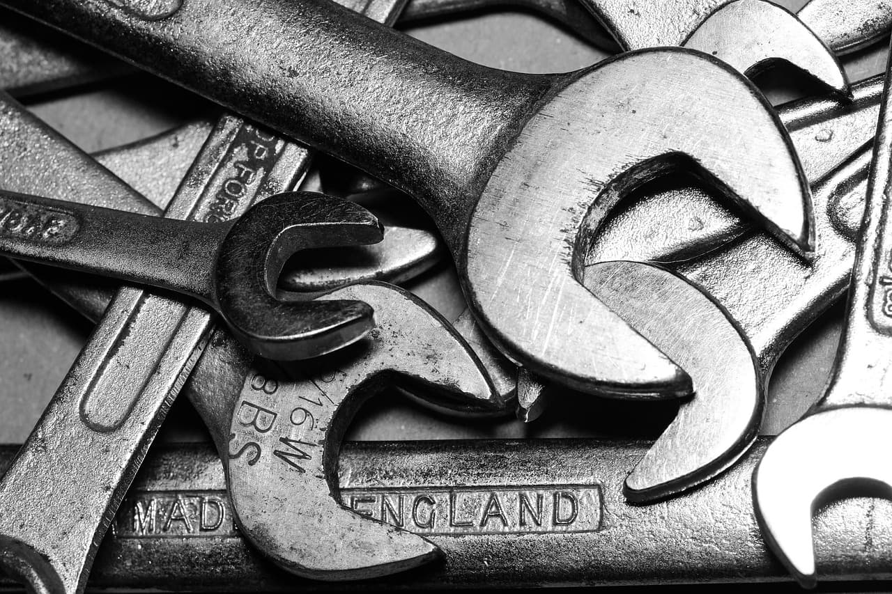 Well-used open-ended spanners stamped Made in England